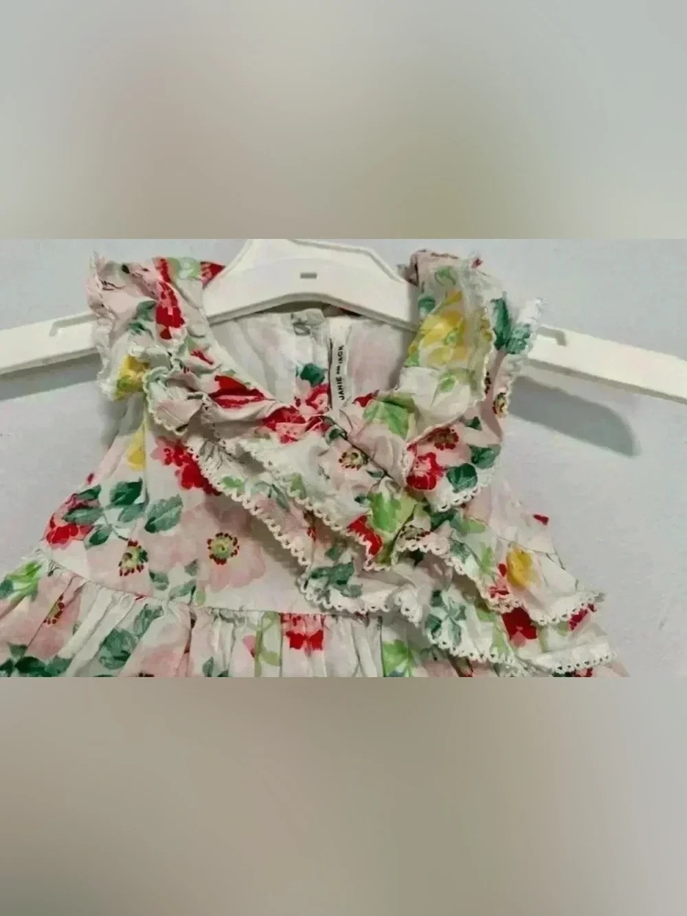 Janie and Jack Toddler Girls Dress Floral Print Ruffle Bow White Pink 12-18m
